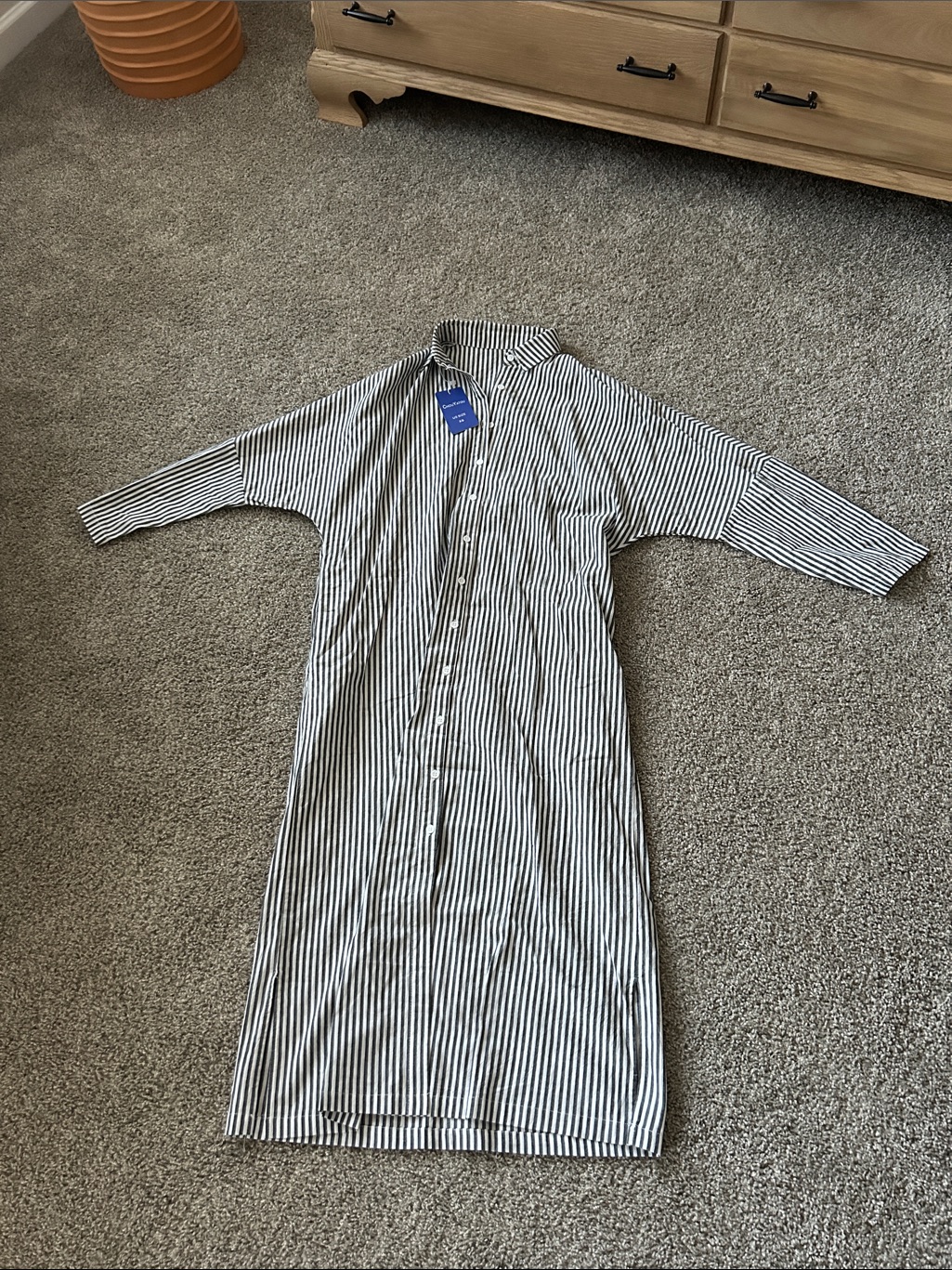 Striped Button-Front Shirt Dress In Black And White